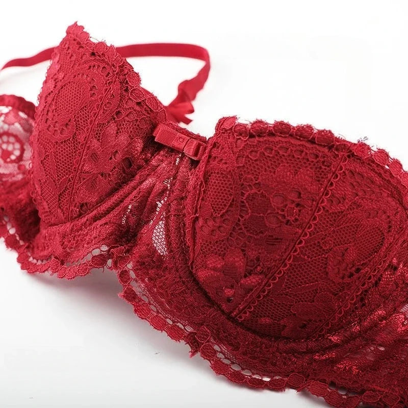 Women's Bras Sexy Lace Half Cup Push Up French Style Lingerie Solid Soft Deep V Top Breathable Comfortable Closure Thin Bralette