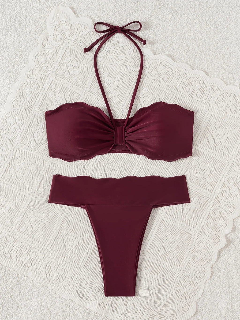 Sexy Pleate Push Up Bra Micro Bikini 2026 Women Wine Ruffles Thong Swimwear Summer Beach Bathing Suit Holiday Swimsuit Biquini