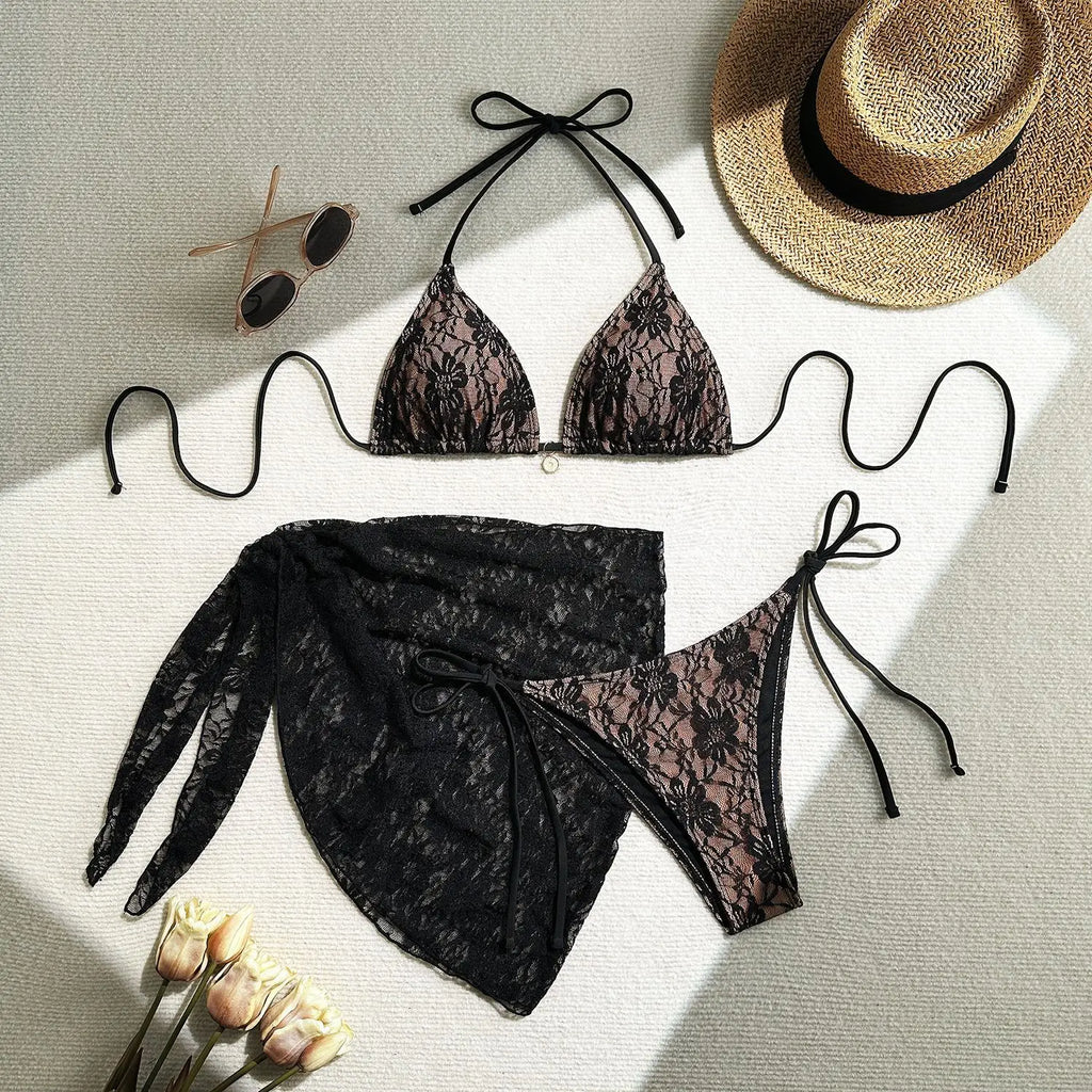 Mesh Sexy Bikinis Female Swimsuits Women Three-Piece Swimwear Beach Swimming Wear Bathing Suits Brazilian Bikini Set Pool Bather
