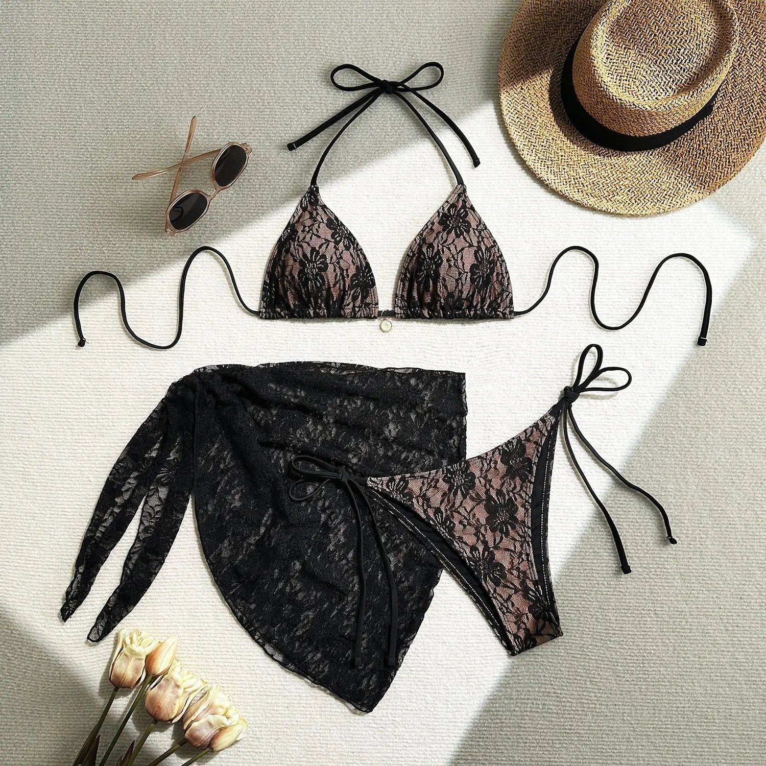 Mesh Sexy Bikinis Female Swimsuits Women Three-Piece Swimwear Beach Swimming Wear Bathing Suits Brazilian Bikini Set Pool Bather
