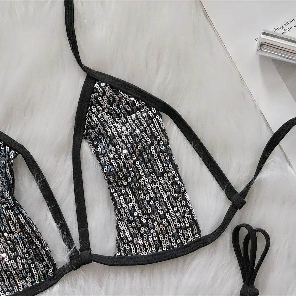 DEKA 2025 Sexy Brazilian Sequins Bikini Woman Swimsuits Crystal Swimwear Bikini Thong Biquini Swim Suits Beachwear