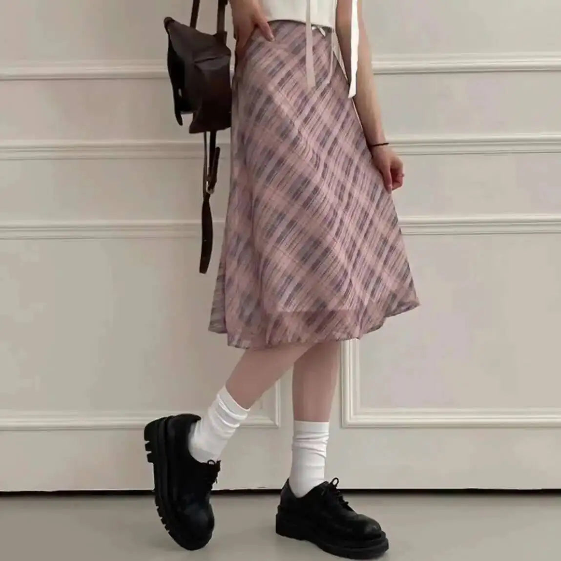 Sweet Skirts Chic Plaid Mini Skirt High Waist A-Line Korean Sle Commute Spring New Arrival Women's Fashion Mid-Length Skirts I3G