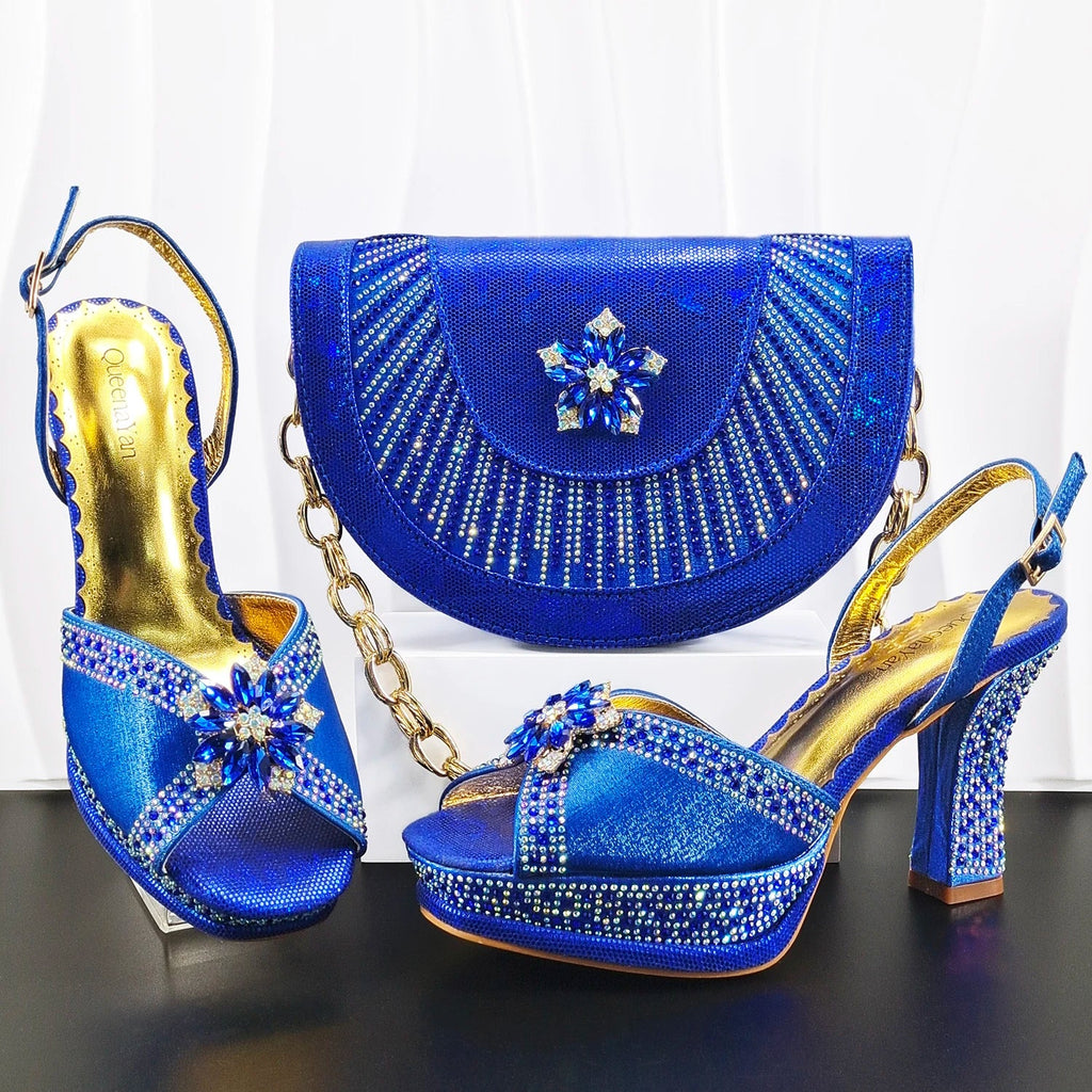 Doershow Italian COFFEE Shoes And Bag Sets For Evening Party With Stones Italian Leather Handbags Match Bags! HM1-1