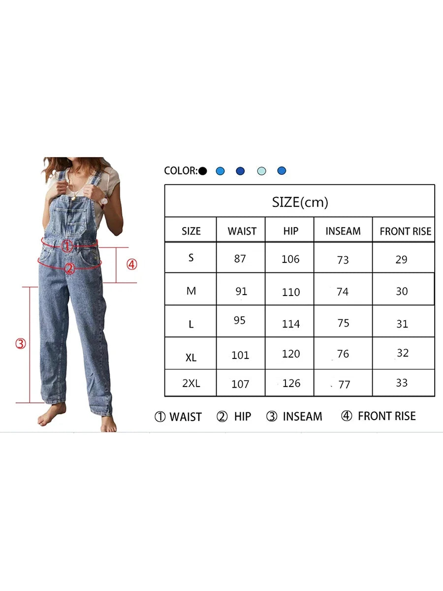 Women Denim Long Jumpsuits Casual Wide Leg Suspender Pants Romper Summer Baggy Bib Overalls