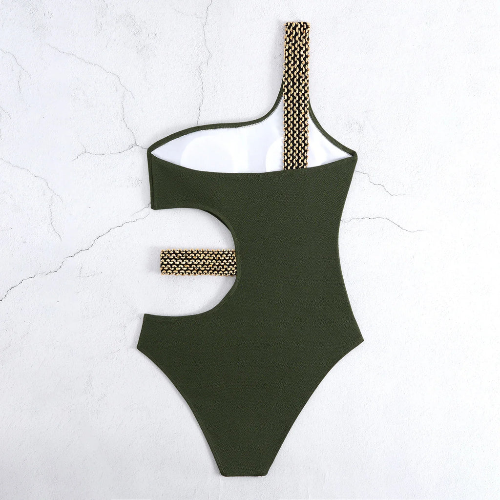 2026 One Shoulder Swimsuit One Piece Sexy Solid Swimwear Women Bandage Bathers Bathing Swimming Swim Suit Beachwear Summer
