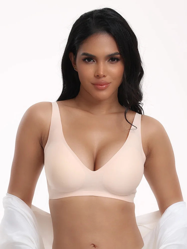 Women's Seamles Swire-free Bra Comfortable Full-Cup Solid Color Full-Cup Thin Mold Bra Plus Size Breathable Bra Pusp up