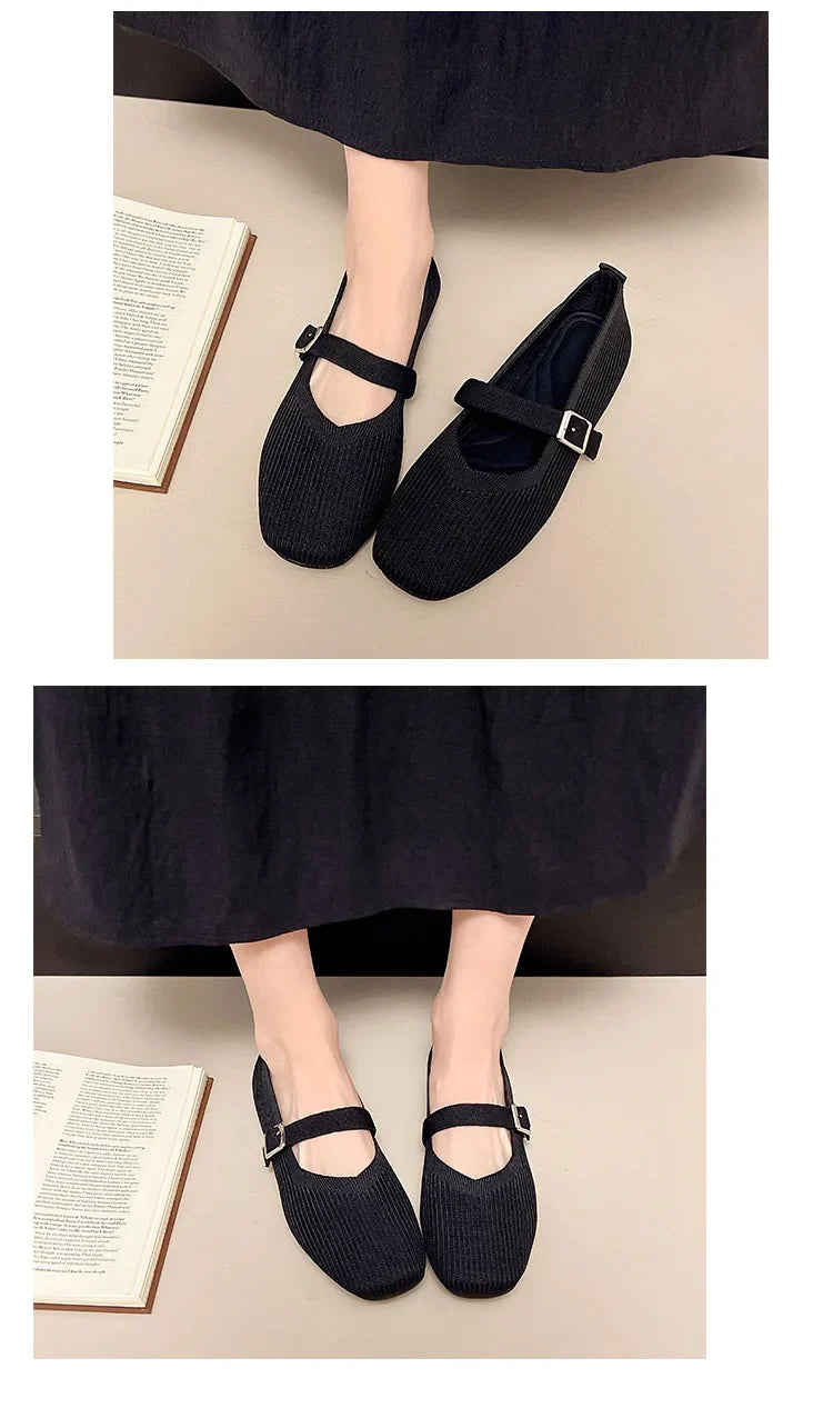 Women Flats Summer Trend Knitted Mary Jane Shoes for Woman Breathable Footwear Lightweight Casual Flat Shoes Zapatos De Mujer