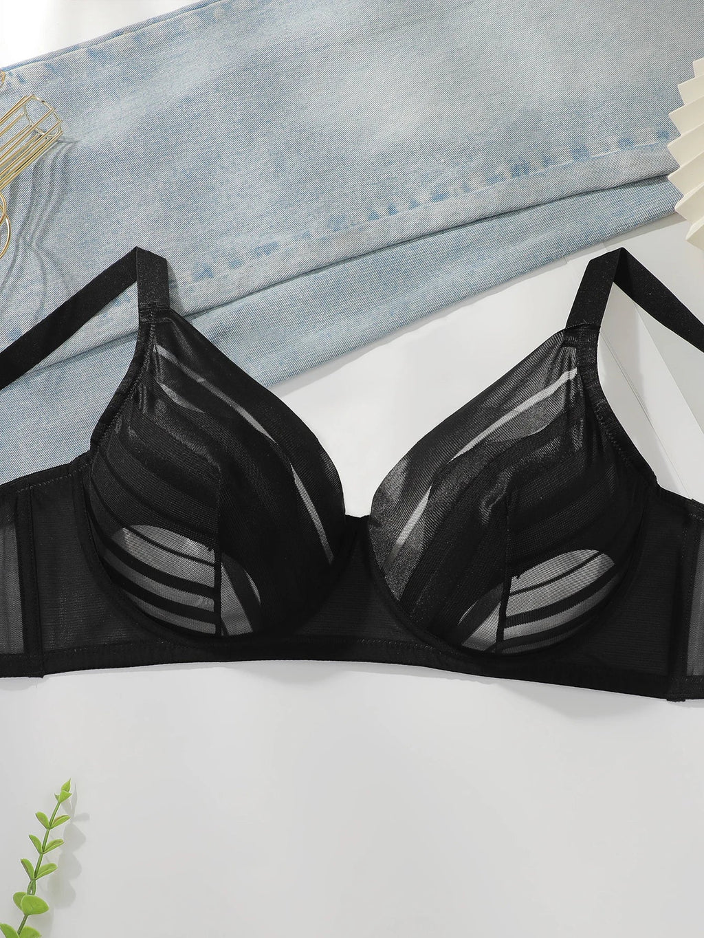 Women's sexy plus size lingerie mesh see through sexy French thin style solid color gathering push up sexy bra MR3442