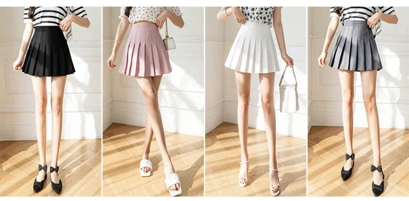 Women High Waist Pleated Skirt with Safety Shorts, Black A Line Mini Skort for Casual Office School Style Outfits
