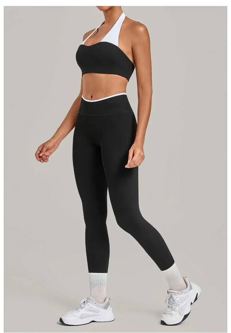 Women's Seamless Yoga Sets Sports Fitness Sleeveless Vest Hip-lifting Slim Fit Pants Suits Workout Gym Training Running Sets