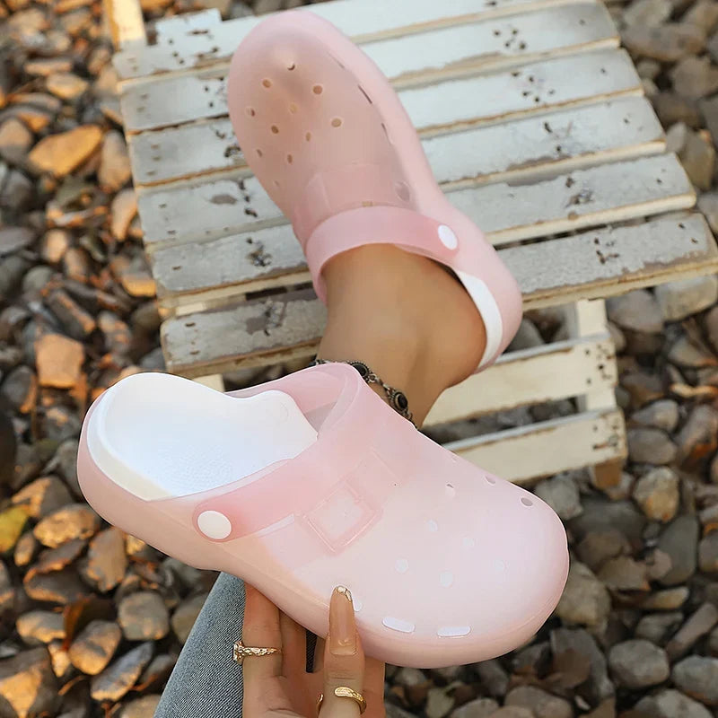 Jelly Color Platform Clogs Sandals Women 2026 Summer Thick Bottom Non Slip Beach Sandles Woman Breathable Slip On Garden Shoes