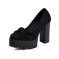 Plus Size Cross Soft PU Upper Platform Ultra Coarse Heel Shallow Breathable High Heels Office Women's Shoes