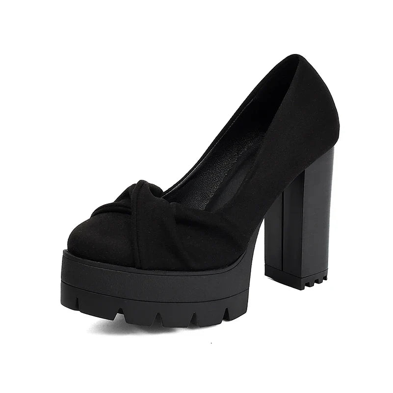 Plus Size Cross Soft PU Upper Platform Ultra Coarse Heel Shallow Breathable High Heels Office Women's Shoes