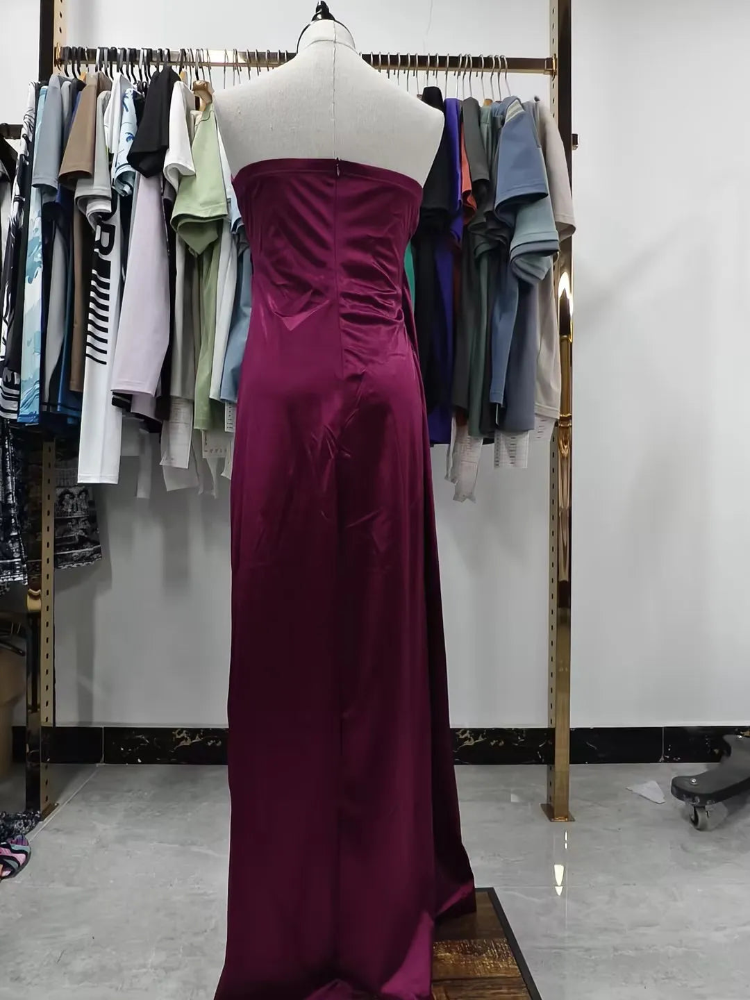Elegant Strapless Solid Evening Gown Chic Satin Corset Dress for Women V-neck Split Blue Long Dress Lady Summer Party Dress up