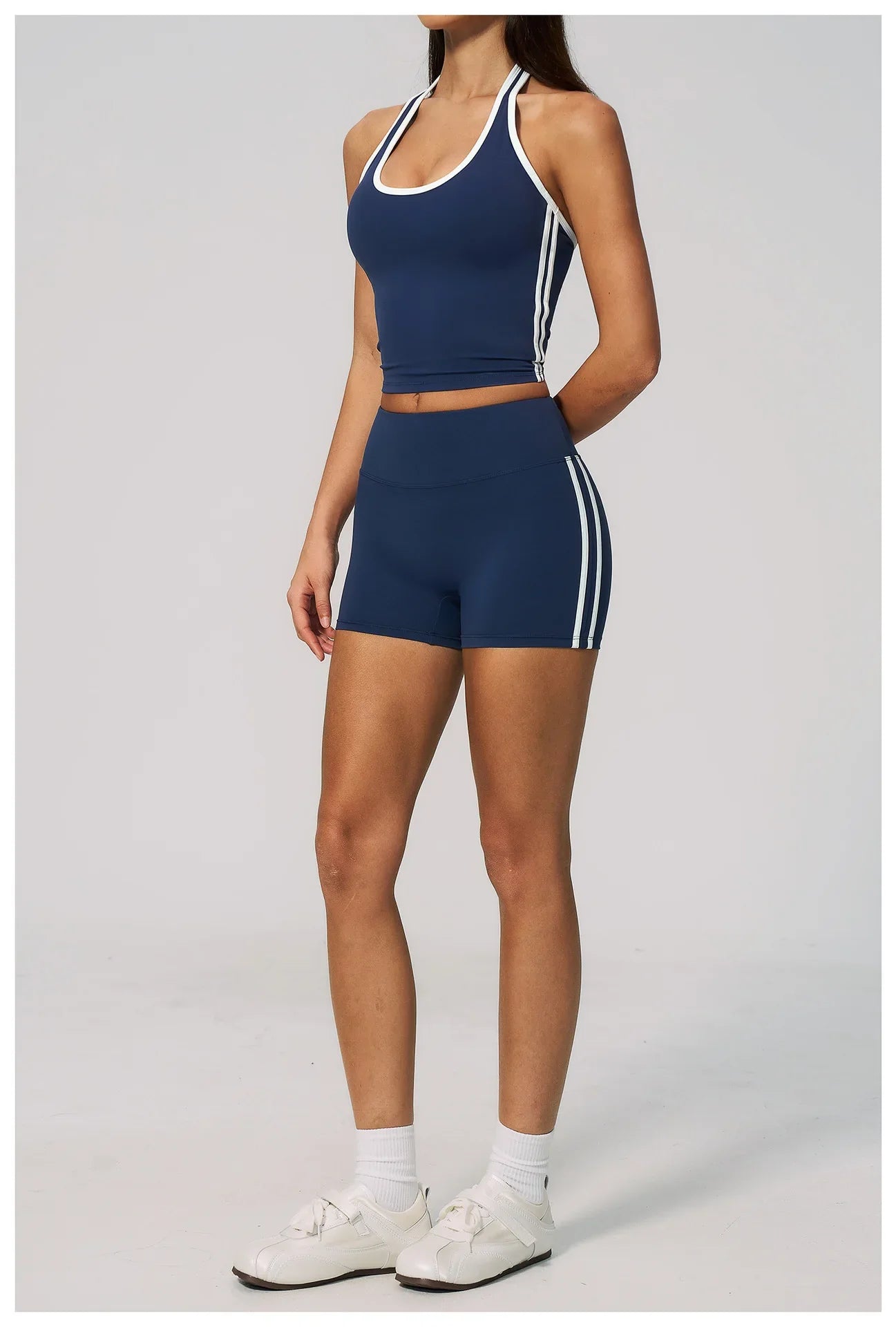 Naked Color Contrast Yoga Sets Women Hanging Neck Sports Vest Gym Clothes Breathable High Waist Shorts Fitness Suits Tracksuit