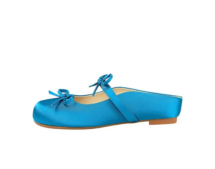 BIGTREE Satin Bow With One Strap With Shallow Mouth Half-Tugging Women's Hollow Inner Heightened Round-Head Sandals Comfortable