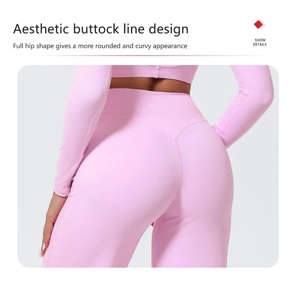 Hearuisavy Women Straight-Leg Sports Pants Gym Clothing Naked Feeling Compression Wide Leg Yoga Leggings Pilates Fitness Tights