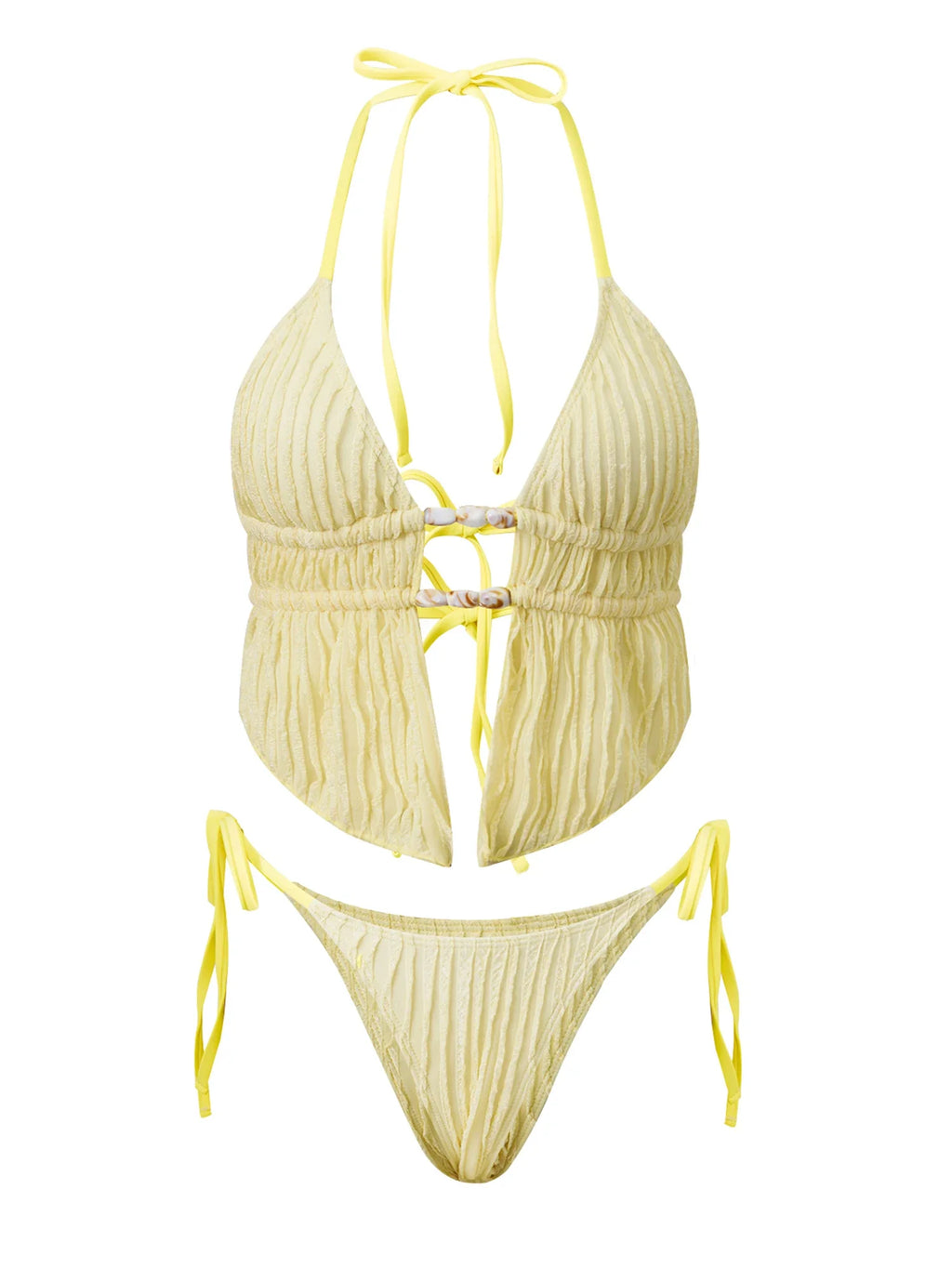 Women's Summer Holiday Beach Two Piece Bathing Suits Sleeveless Halter Neck Cutout Bra Low Waist Thong Sets