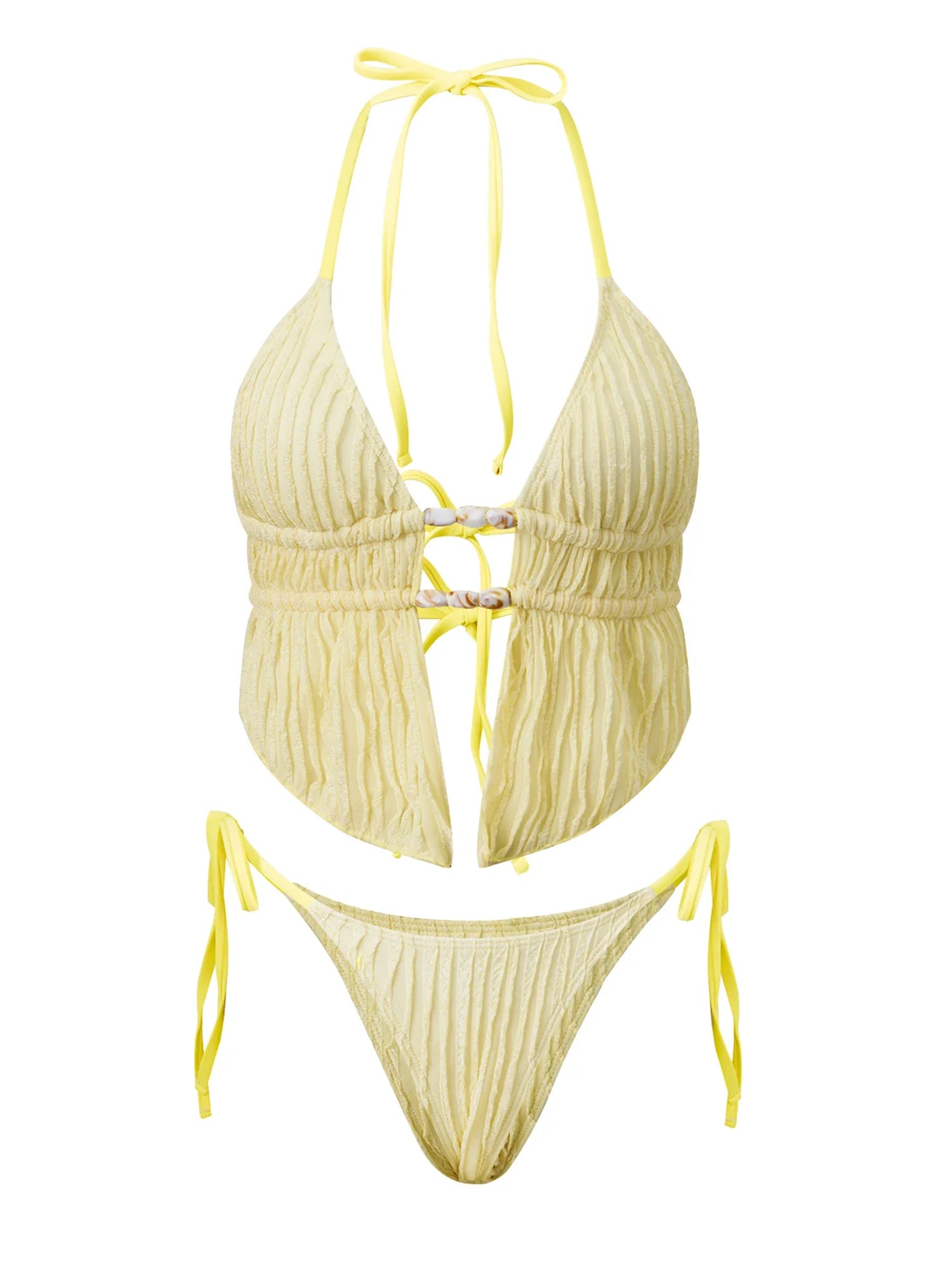 Women's Summer Holiday Beach Two Piece Bathing Suits Sleeveless Halter Neck Cutout Bra Low Waist Thong Sets