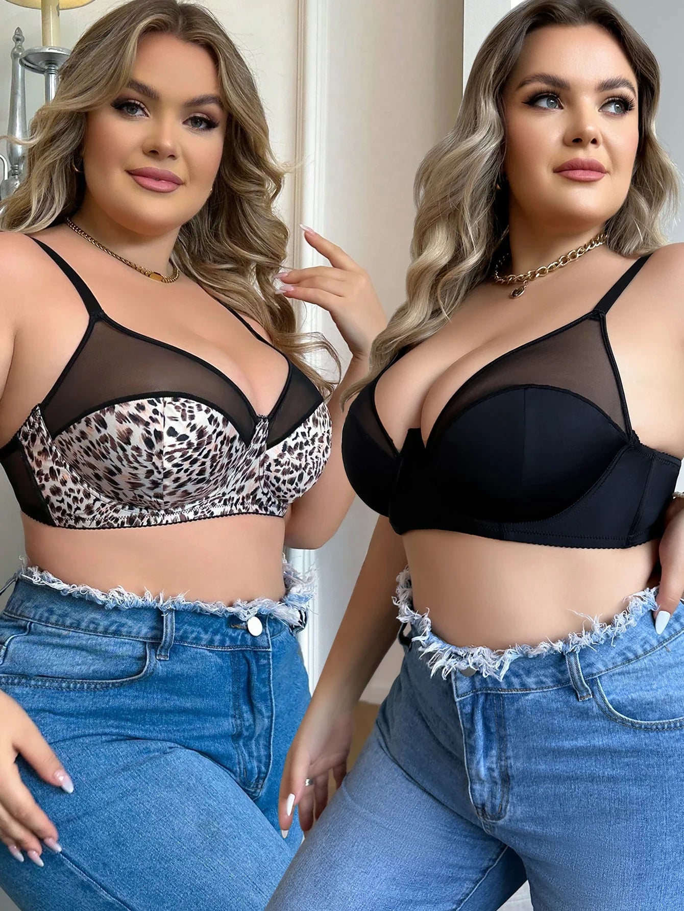 Women's Oversized Underwear With Pull-up And Anti Sagging Black Leopard Print Lace Design Suitable For Plump Women XL-4XL A2551
