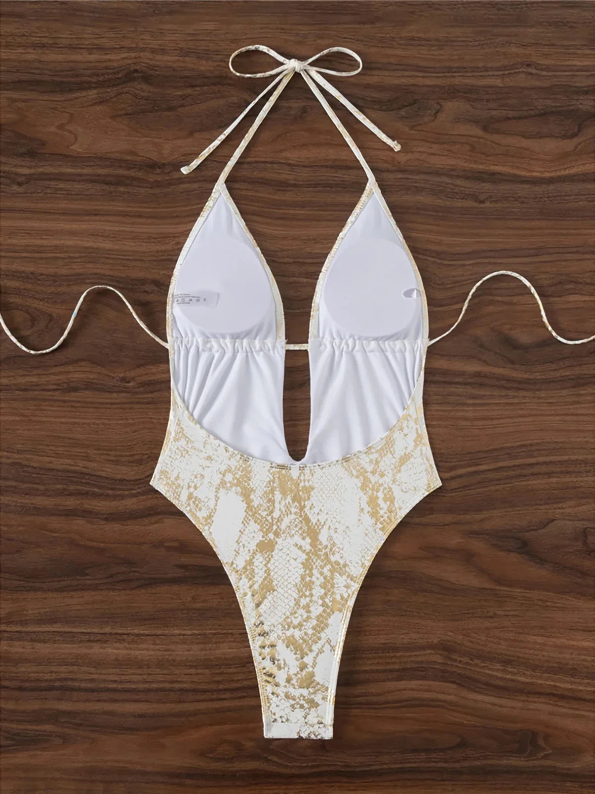 2025 Snake Skin Deep V Neck Backless One Piece Swimsuit Women Swimwear Female Halter High Leg Cut Bather Bathing Suit Swim K7412