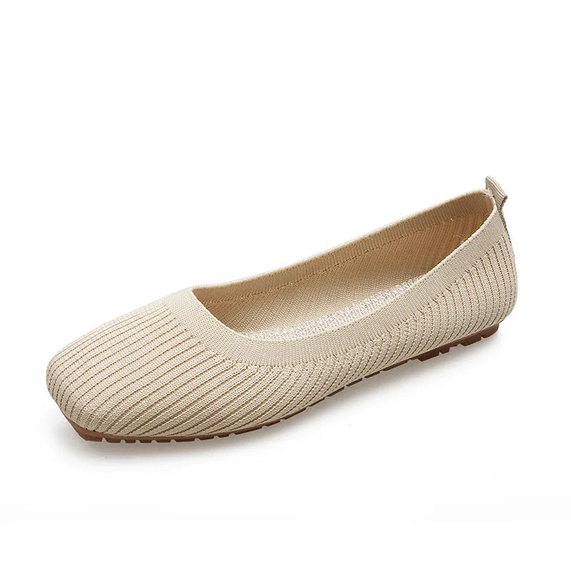Women Leisure Flats Summer Autumn Flat Shoes Breathable Knitted Square Toe Slip-on Female Daily Walking Driving Loafers