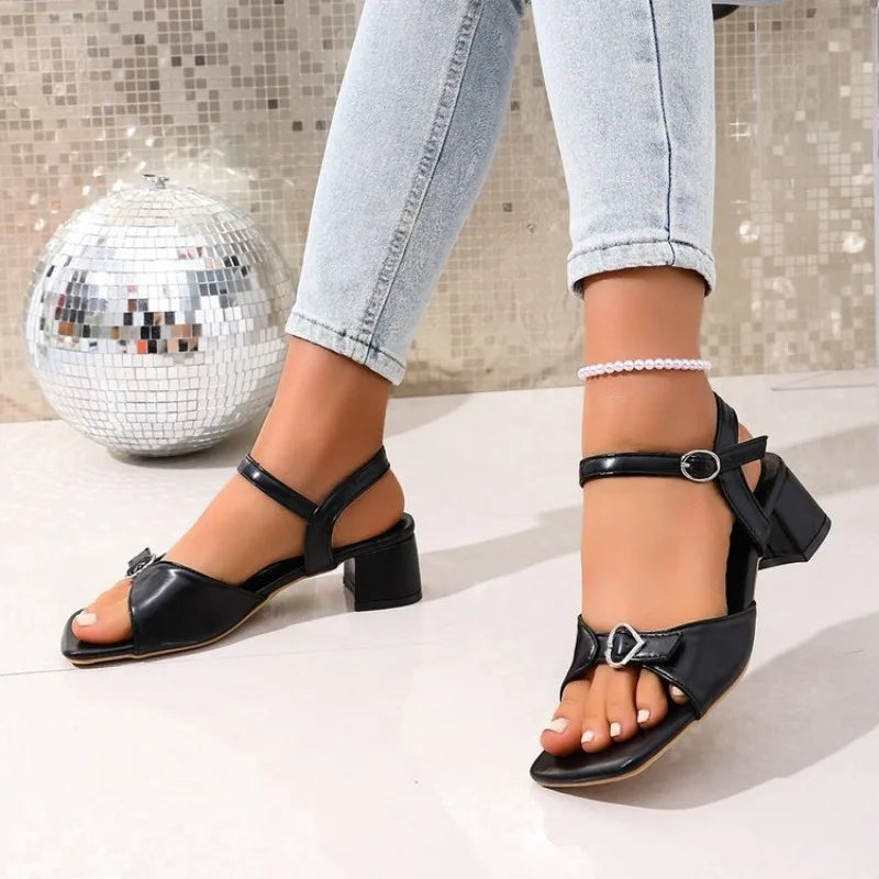 Women Sandals 2026 Buckle Strap Comfort Shoes for Women Square Toe Block Heels Sandals  Fashion Chunky Shoes Female