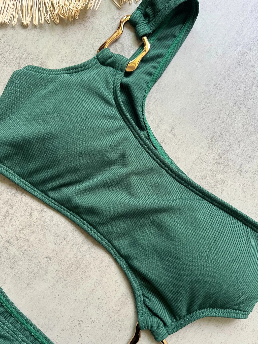 Women's One Piece Swimsuit Ring Cut Out Front High Cut Cheeky Bathing Suit Monokini Swimwear One Shoulder Ribbed Monokini