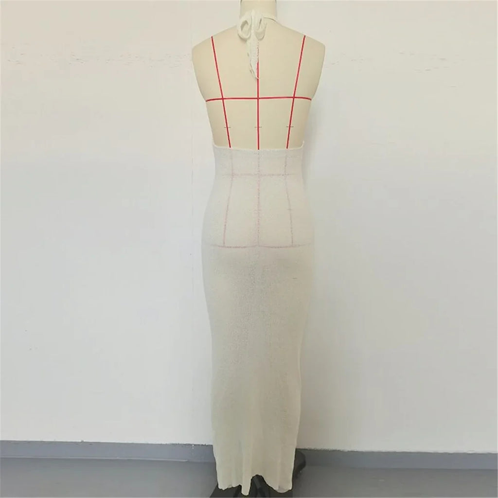 2026 Halter Cut Out Backless Crochet Knitted Tunic Beach Cover Up Cover-ups Beach Dress Beach Wear Beachwear Female Women V6469