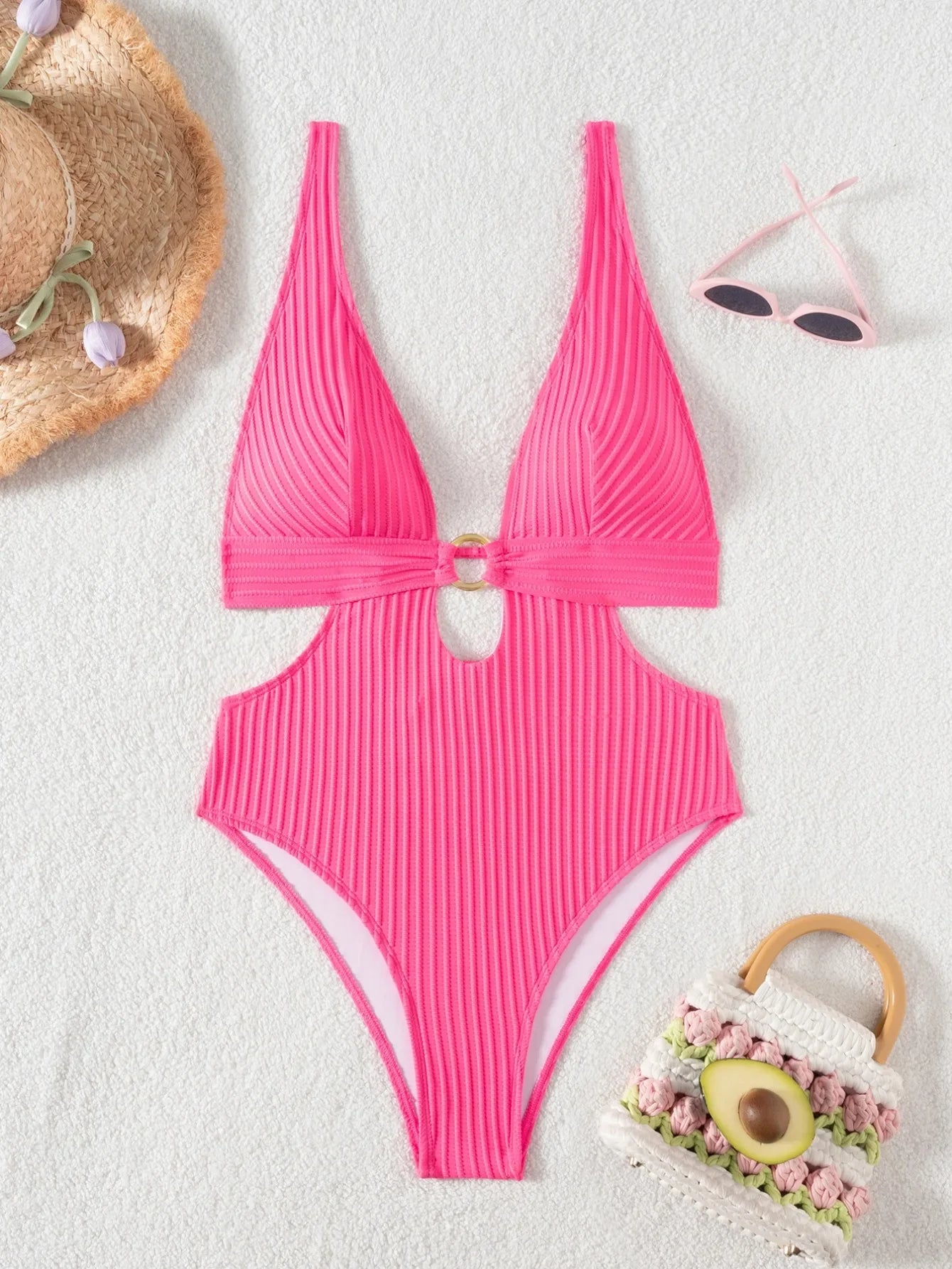 Deep V Neck Cut Out Women Swimwear One Piece Swimsuit Female High Leg Cut Monokini Bather Backless Bathing Suit Swim Beachwear