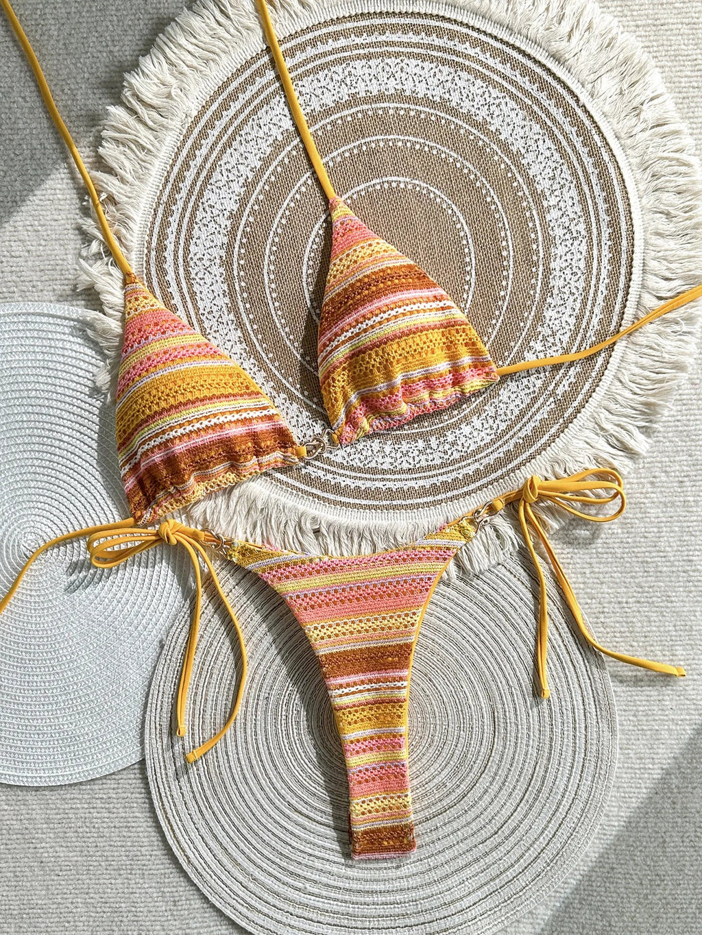 Sexy Coffee Striped Micro Bikini Set 2026 Women Halter Push Up Bra Bandage Thong Swimsuit Summer Bathing Suit Holiday Swimwear