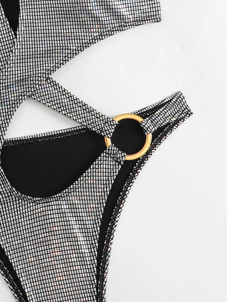 2025 Sexy High Cut Out Halter Female Swimwear One Piece Swimsuit Women Cross Bandage Monokini Bather Bathing Suit Swim Beachwear