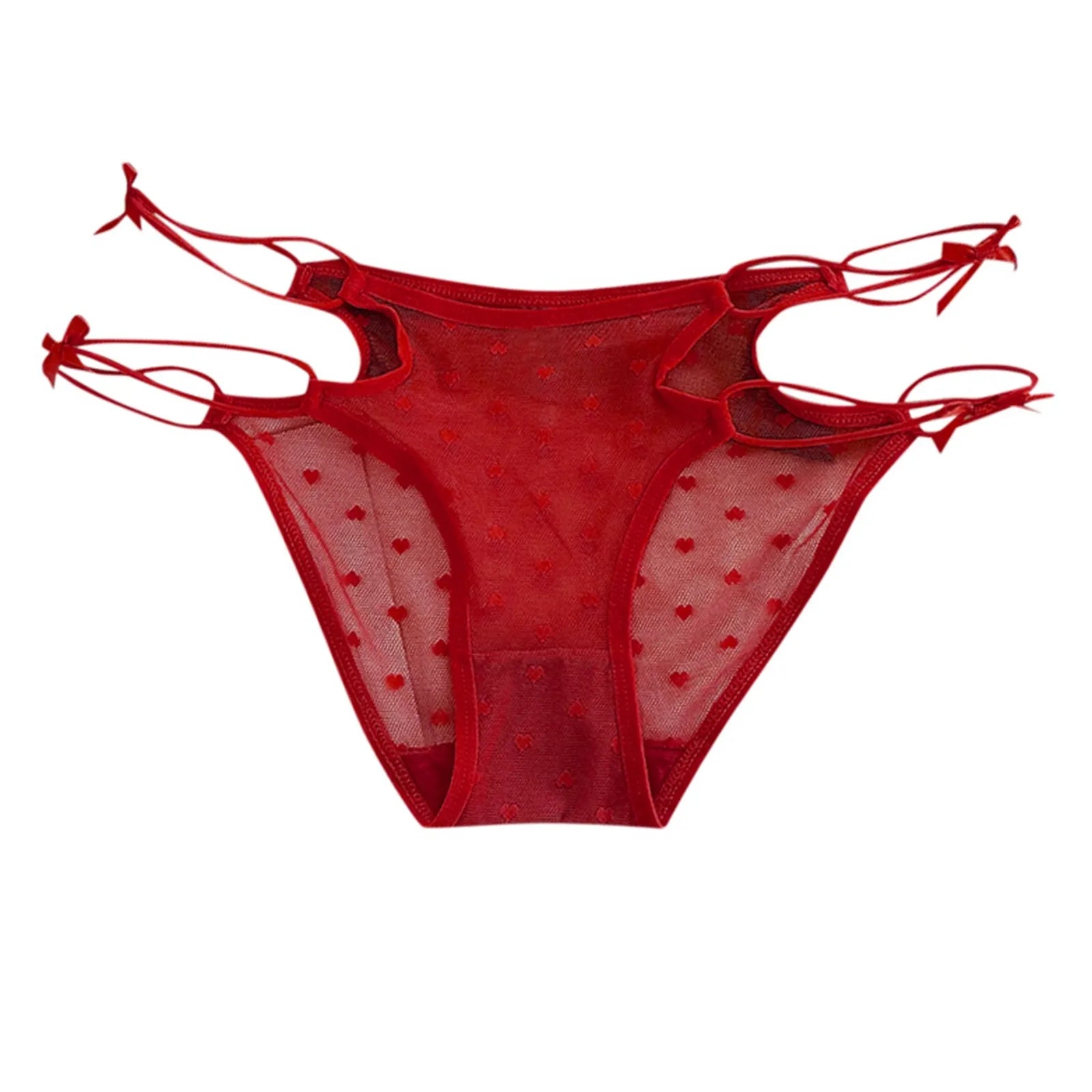 2026 Womens Briefs Sexy Love Mesh Transparent Low Waist Triangle Pants Thin Bow Knot Hollow Breathable Thongs Ruffled Panties
