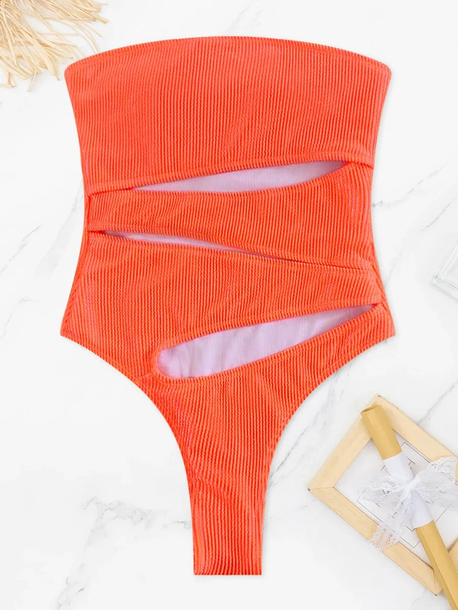 2026 Padded Sexy Swimsuit One Piece Cut Out Tong Swimwear Women Solid Bathing Swimming Swim Suit Female Beachwear Bodysuit