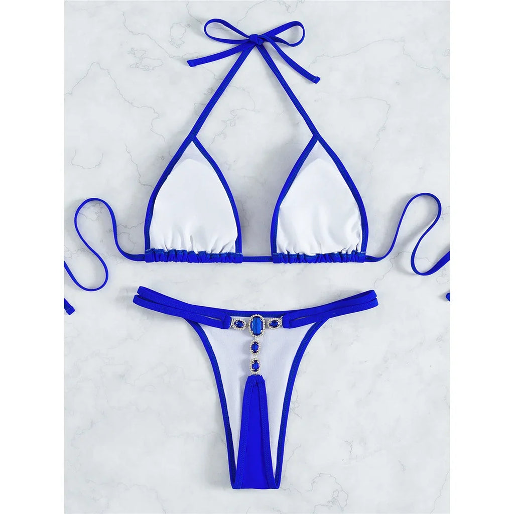 XS - L Rhinestone Extreme Mini Micro Thong Bikini Women Swimwear Female Swimsuit Two-pieces Bikini Set Bather Bathing Suit V3384