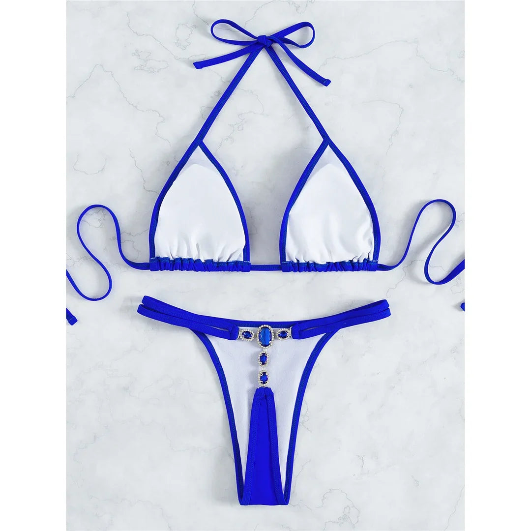 XS - L Rhinestone Extreme Mini Micro Thong Bikini Women Swimwear Female Swimsuit Two-pieces Bikini Set Bather Bathing Suit V3384