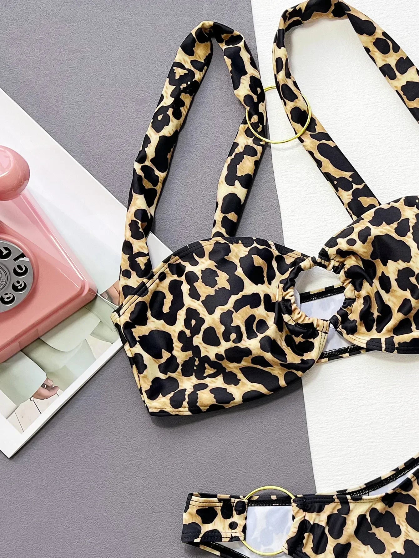 2026 Sexy Bikini Women Push Up Leopard Print Metal Circles Swimwear Swimsuit Bikinis Set Bathing Suit Beach Bikini Female New