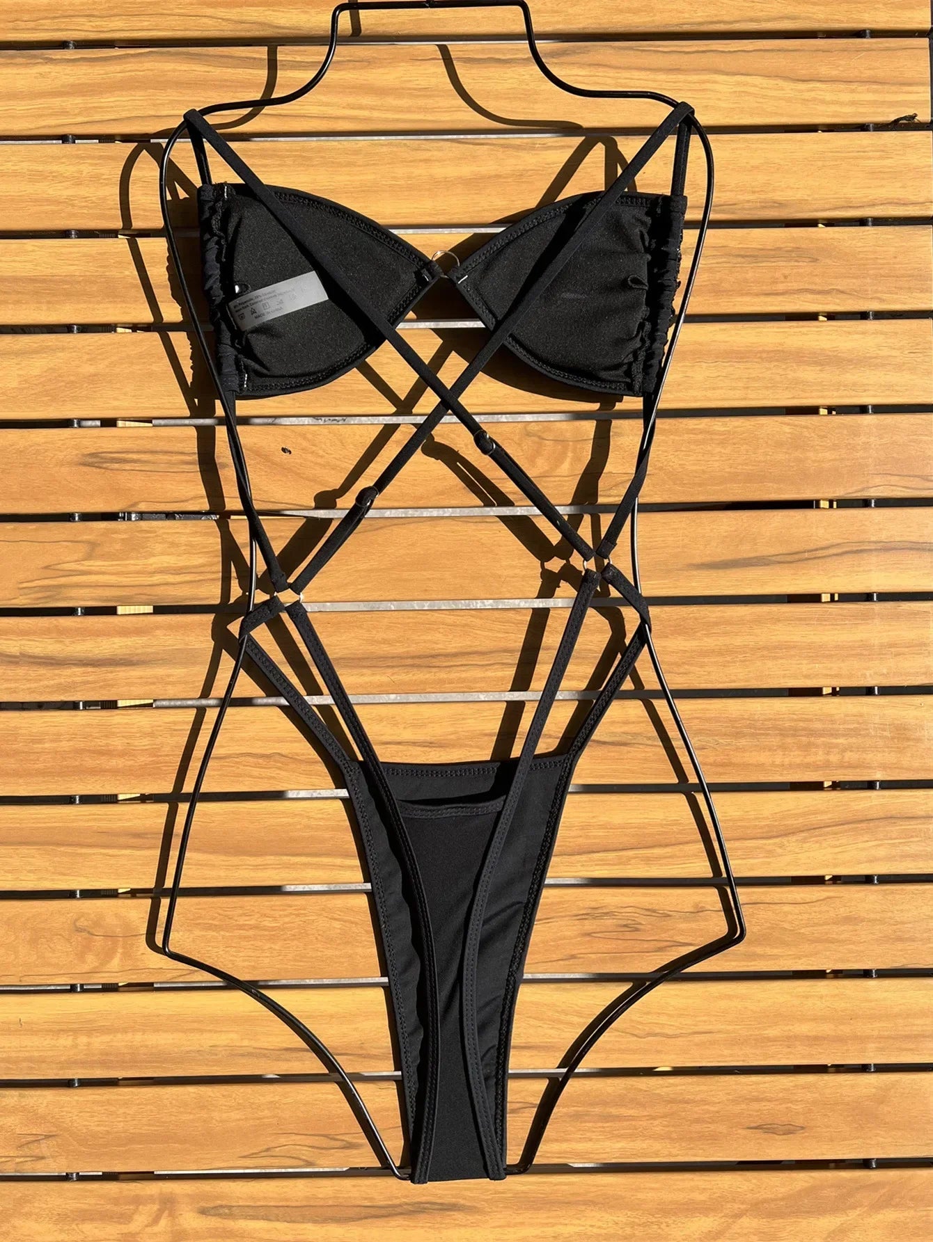 Sexy Glitter Black Sequin Micro Swimsuit One Piece Women's Bikinis Swimwear Backless Cross Bathing Suit Beach Outfits Bodysuits
