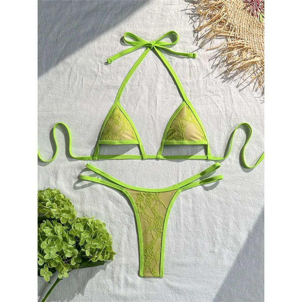 Sexy Extreme String Mini Micro Thong Bikini Female Swimsuit Women Swimwear Two-Pieces Bikini Set Bather Bathing Suit Swim V8373