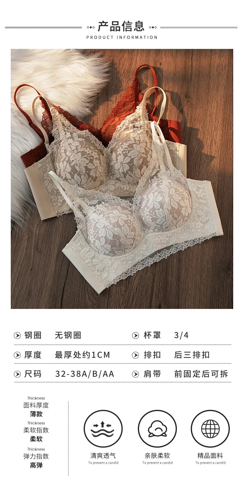 Tight Fit French Lace Bra for Small Bust - Comfort Lift Anti Sagging, Sexy Lace Back & Thin Strap Lingerie MOYISU Sexy Bras AB