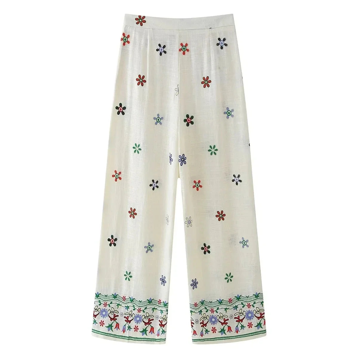 Foridol Floral Embroidery Women Shirt Pants Set Linen 2 Pcs Outfit Female Matching Set Wide Leg Pants Suit 2025 Casual Set
