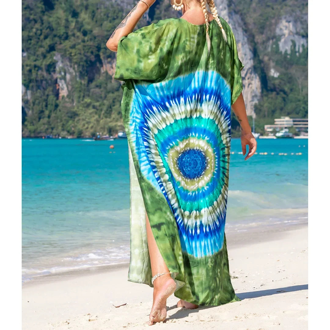 2026 New Colorful Kaftan Tunic Beach Dress Beach Wear Beachwear Beach Cover Up Cover-upsLoose Maxi Dress Female Women V4428