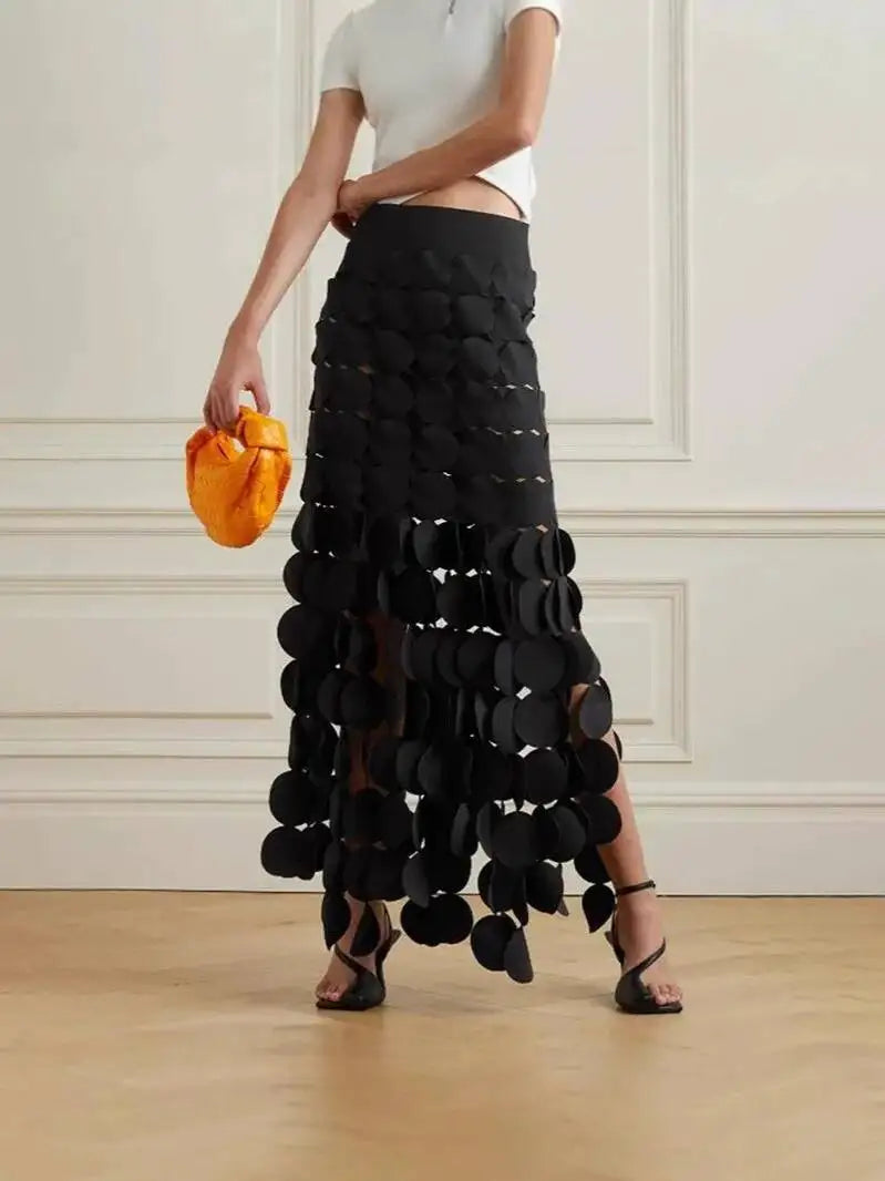 Dot Solid Minimalist Casual Skirt For Women High Waist Patchwork Zipper Irregular Hollow Out Skirts Female Fashion New OPM8