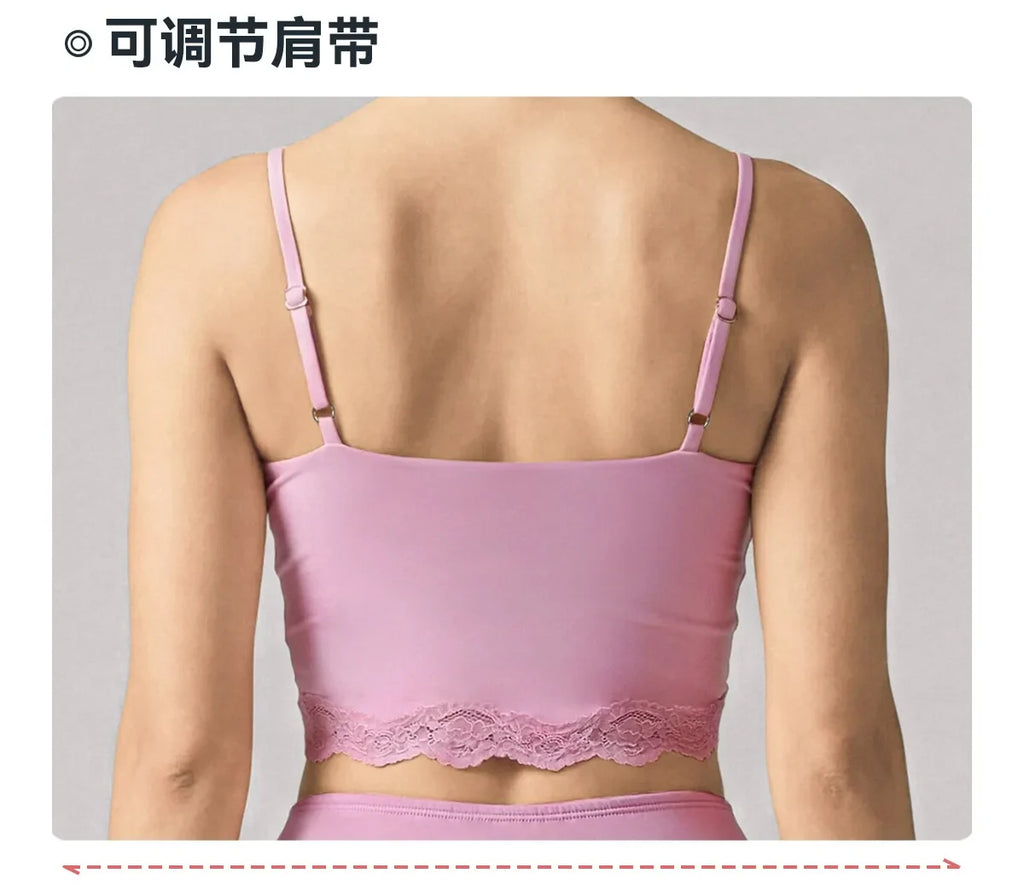 Lace V-neck Camisole Yoga Sets Women Black Hanging Neck Sports Tank Top Sportswear Gym Clothing High Waist Shorts Fitness Suits