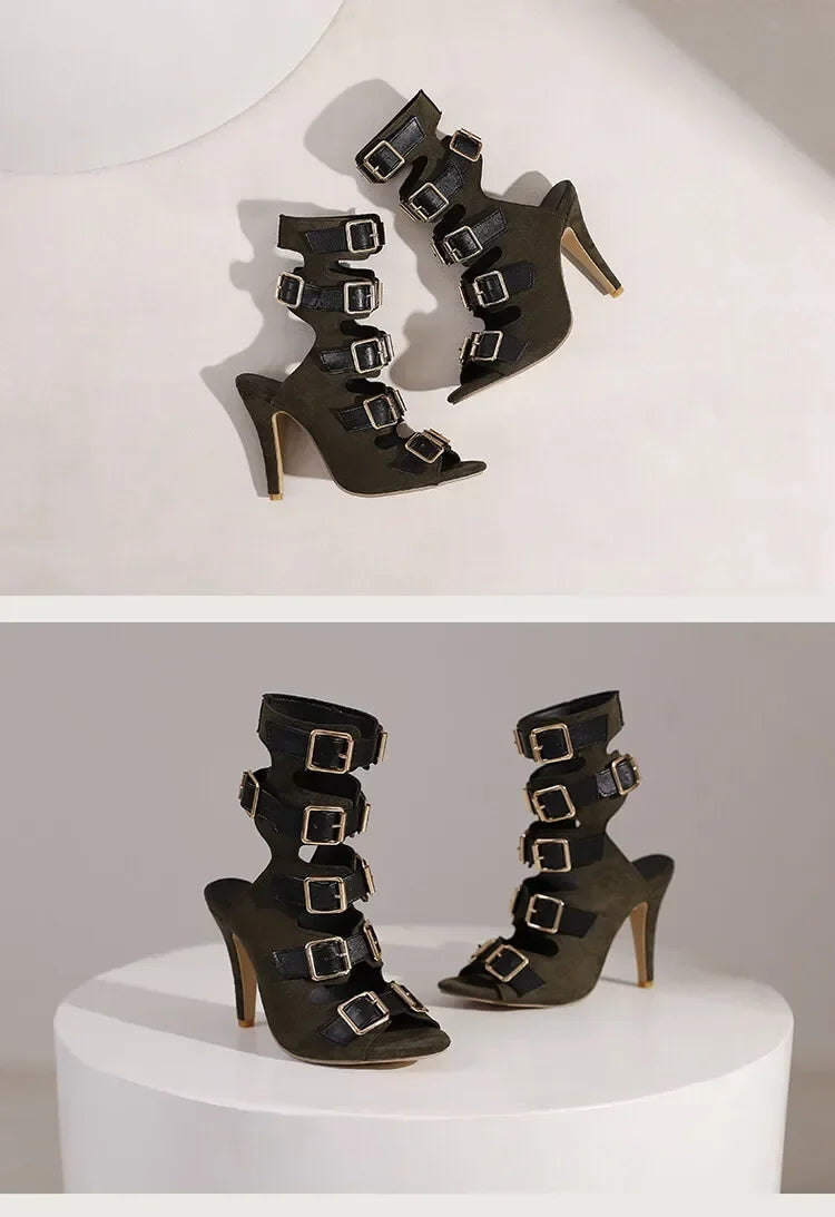 10cm Ultra High with Open Toe Multiple Buckle Strap Belt Sexy Club High Heels Summer Shoes Gladiator Cool Boots Sandals Women