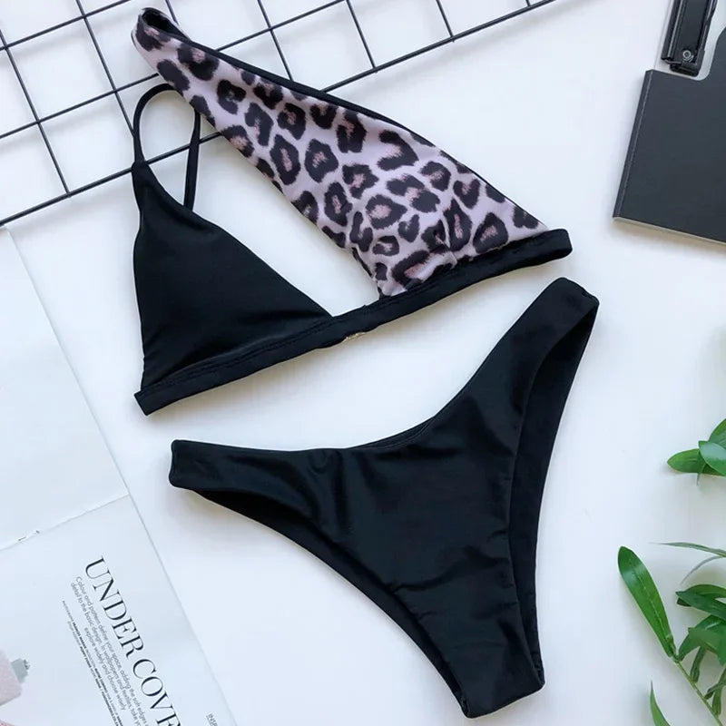 2026 Asymmetric One Shoulder Bikini Women Swimsuit Female Swimwear Two Pieces Bikini Set Hollow Out Bathing Suit Swim Beachwear