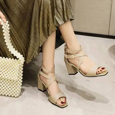 Fashion Cross Strap High Heels Sandals Party Wedding Bridal Shoes Summer Gold Silver Ladies Sandal Women