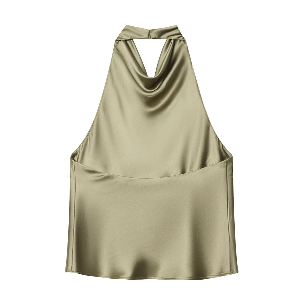 Women's Fashionable Sleeveless Halter Neck Top With Silk Satin Cowl Backless Sleeveless Blouse For Women Elegant Summer Top 3QM8
