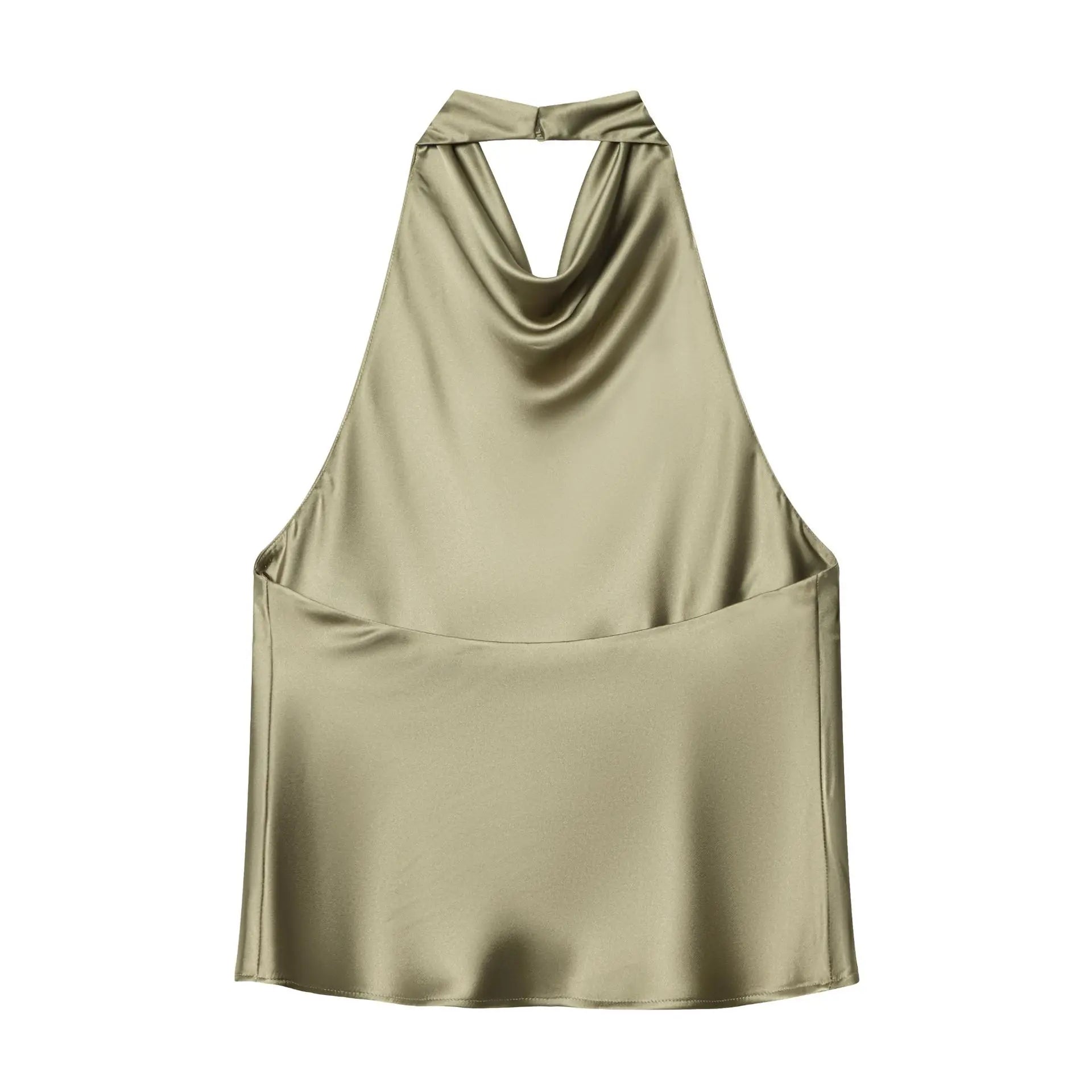 Women's Fashionable Sleeveless Halter Neck Top With Silk Satin Cowl Backless Sleeveless Blouse For Women Elegant Summer Top 3QM8
