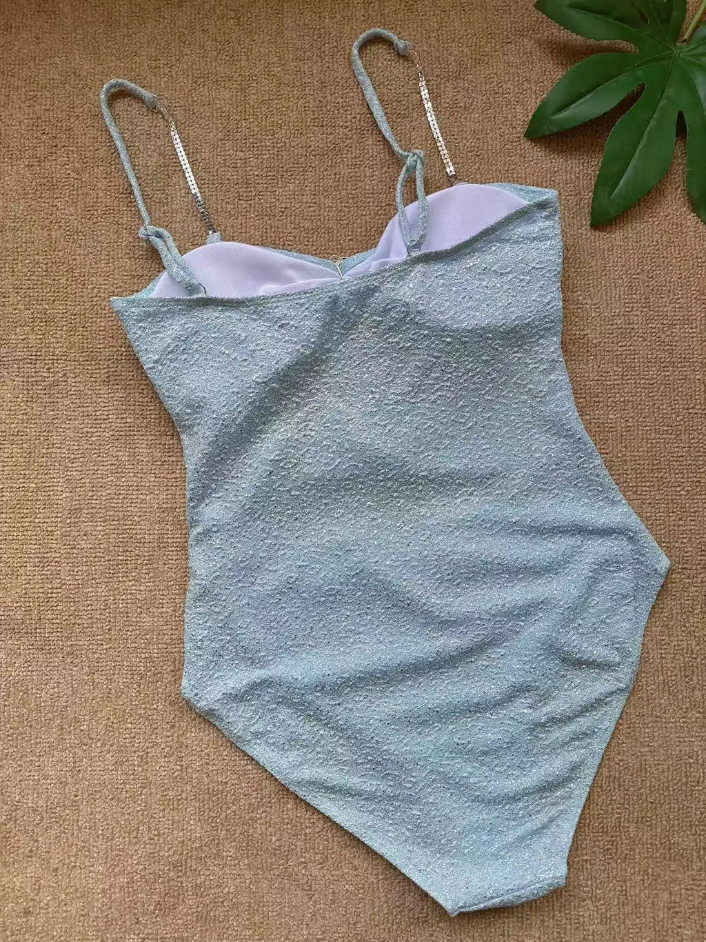 Women's Sexy One Piece Swimsuit with Metal Ring Hollow out Design Shiny Chain Strap Push up Summer Bathing Suit Monokini
